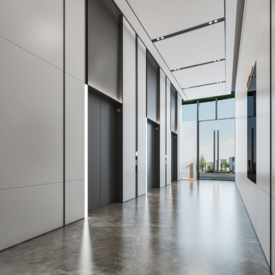  现代电梯间 电梯厅su模型 