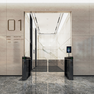  现代电梯间 电梯厅su模型 