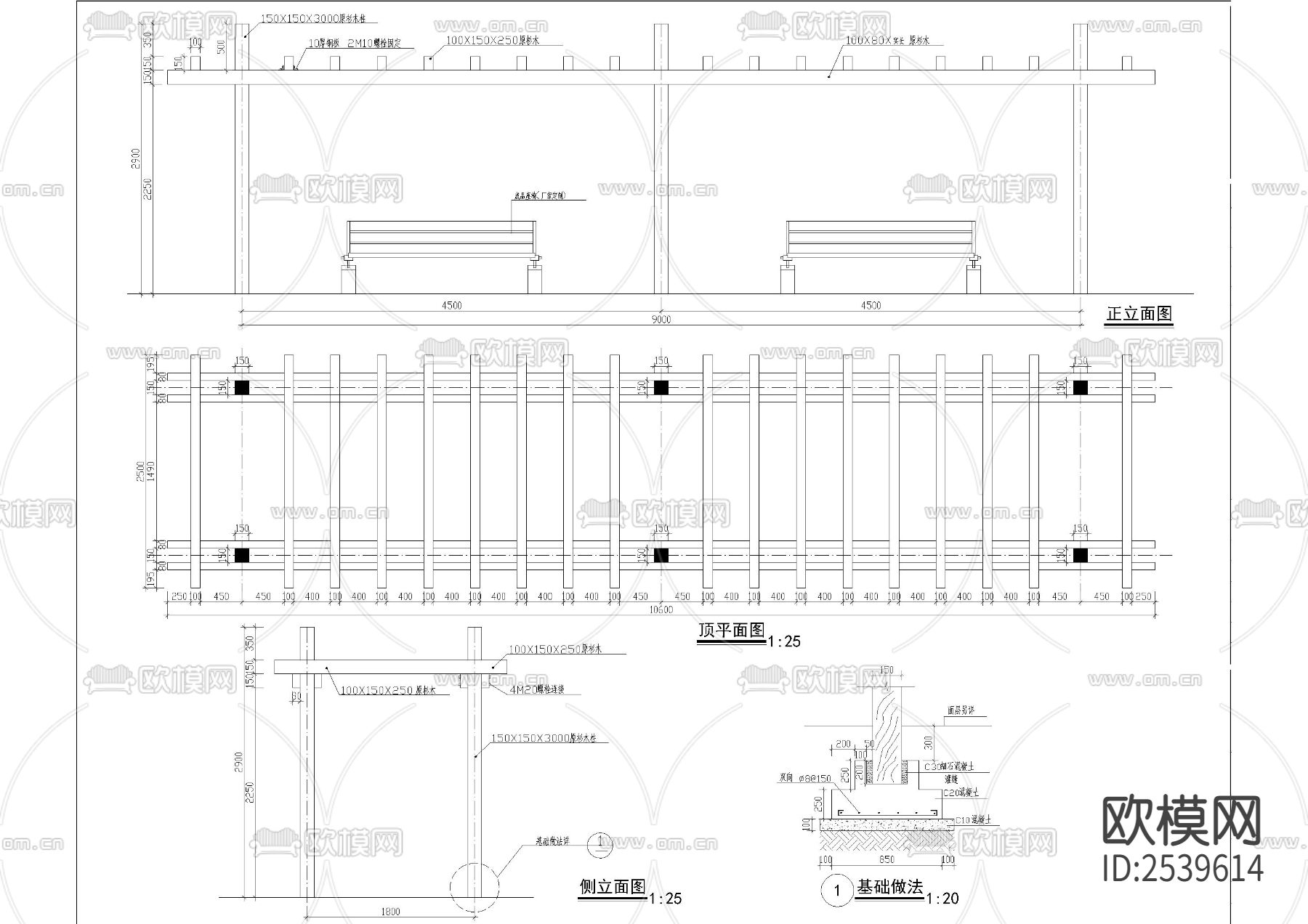 多种长直花架花廊廊架cad图库下载（渲染图6）