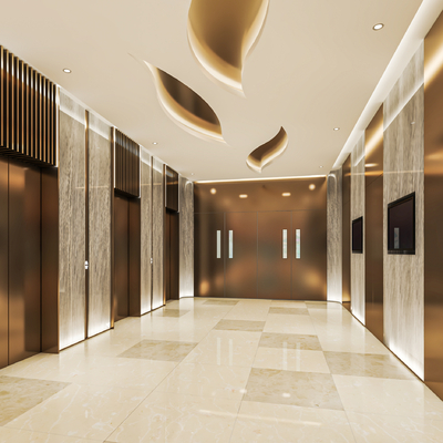  现代电梯间 电梯厅su模型 