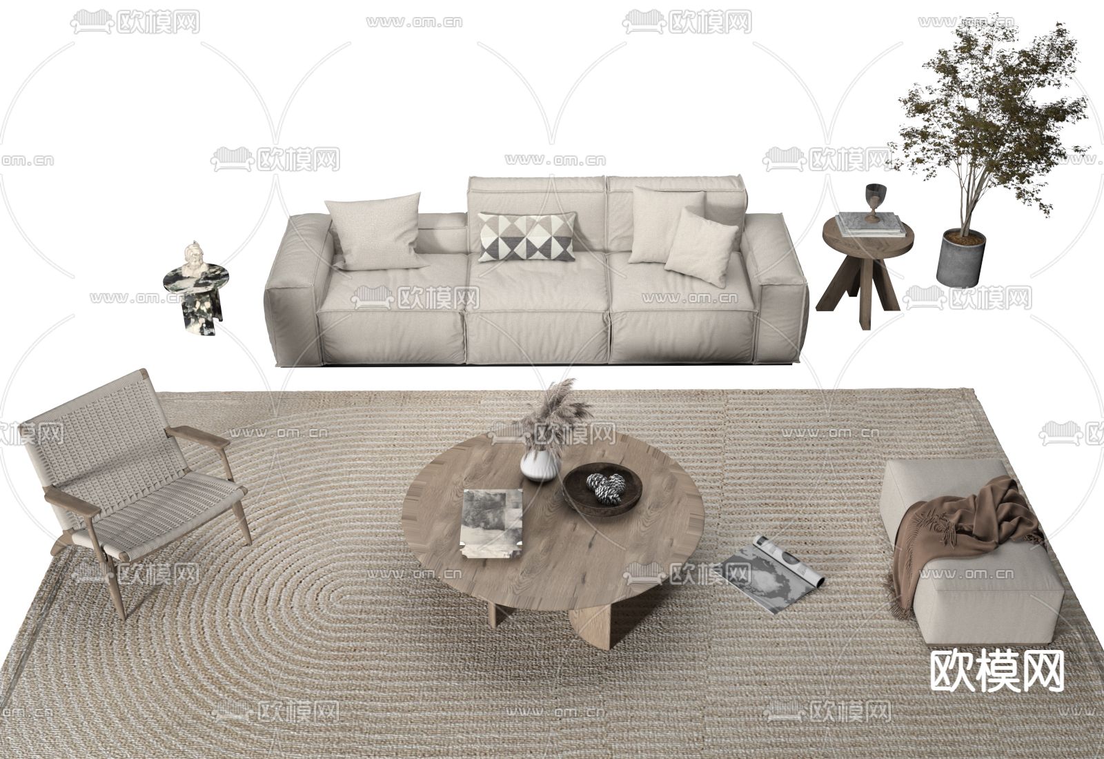 侘寂组合沙发3d模型下载（渲染图2）