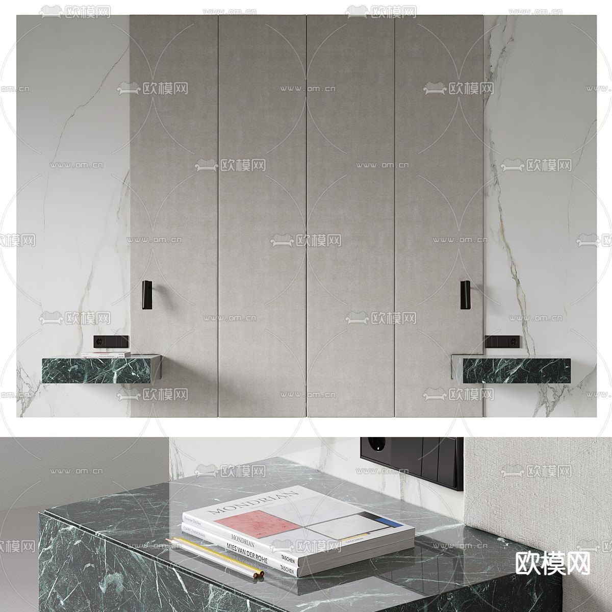 高级灰背景墙 护墙板3d模型