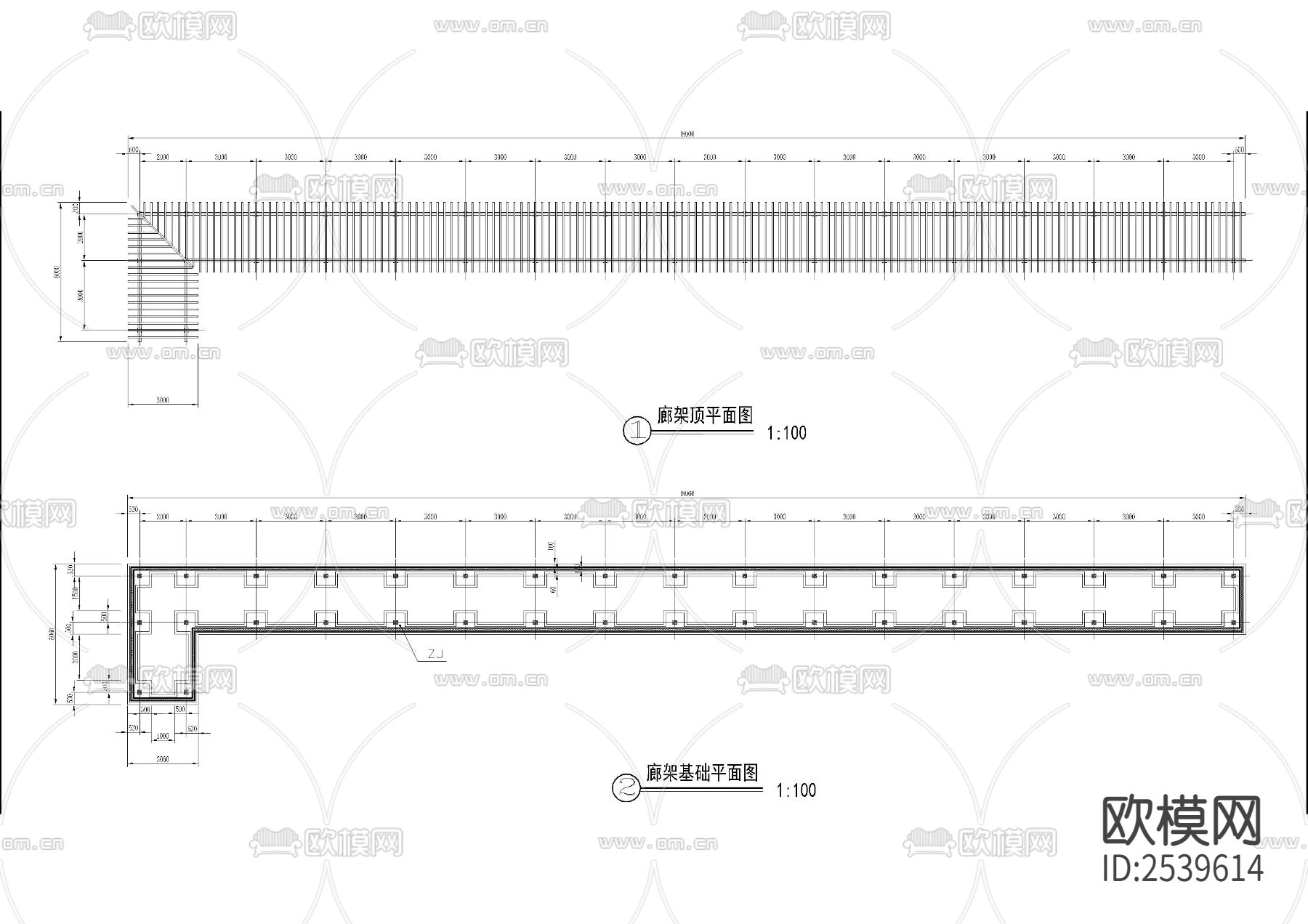 多种长直花架花廊廊架cad图库下载（渲染图1）