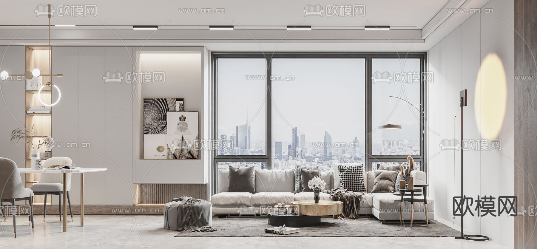 奶油风客厅3d模型下载（渲染图1）