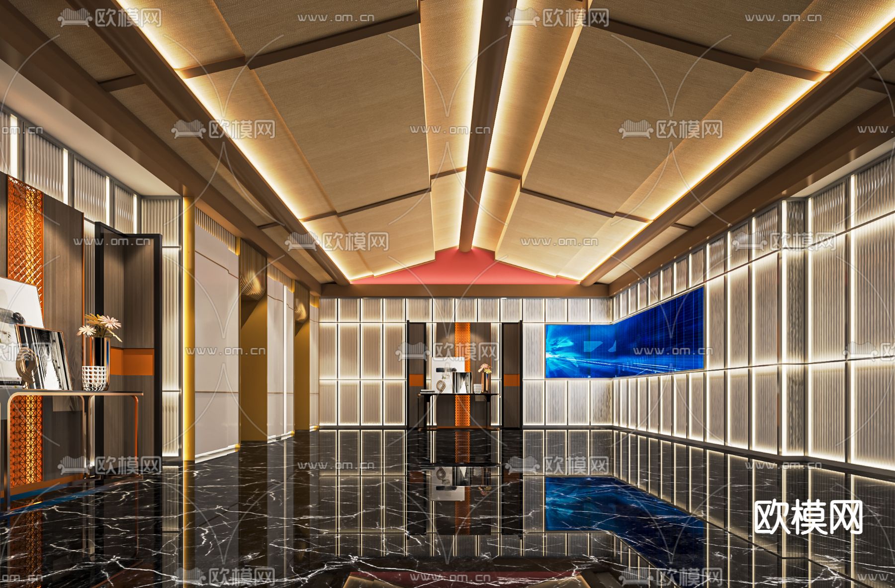 新中式酒店电梯间su模型下载