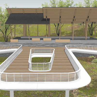 现代休闲景观台 山地公园su模型