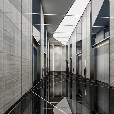  现代电梯间 电梯厅su模型 