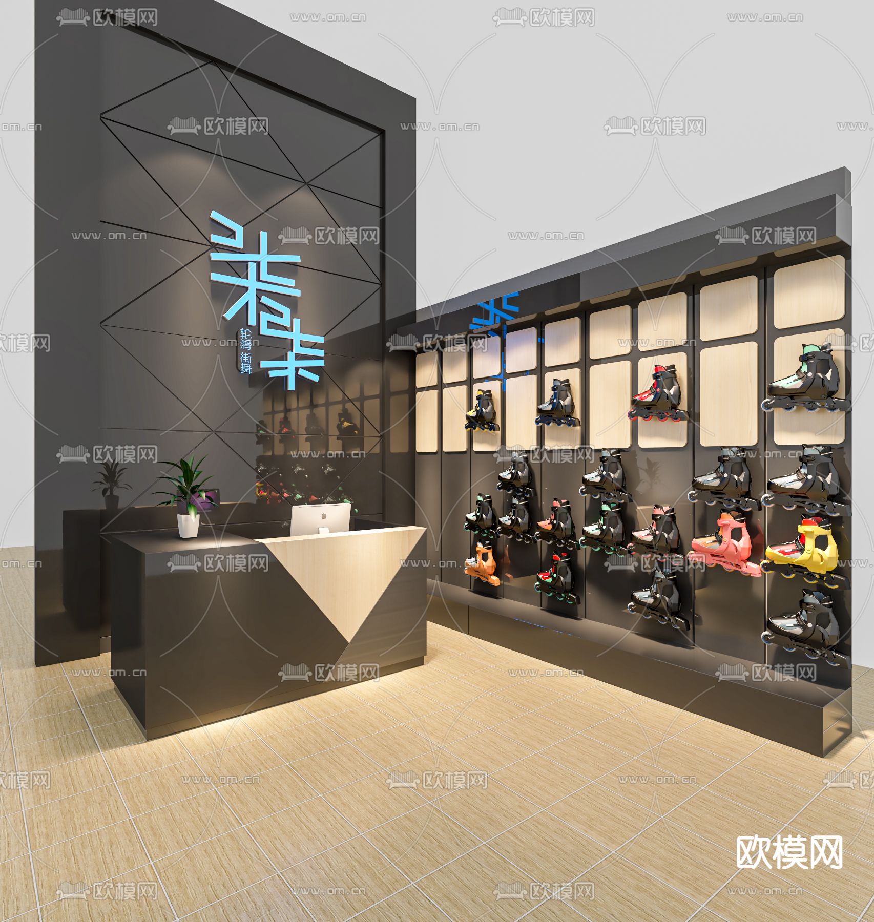 现代轮滑鞋店su模型下载