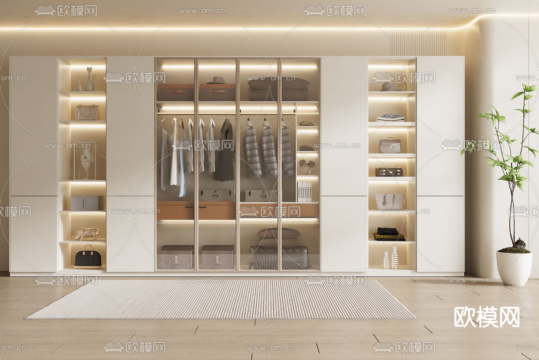 奶油风衣柜 衣橱3d模型下载