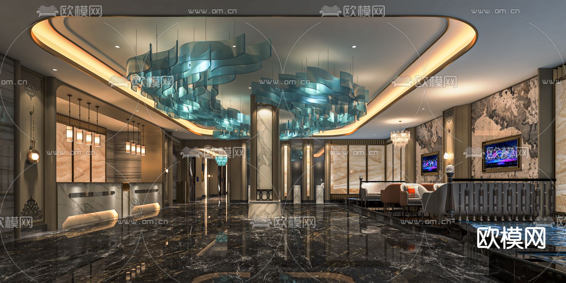 新中式KTV大厅su模型下载