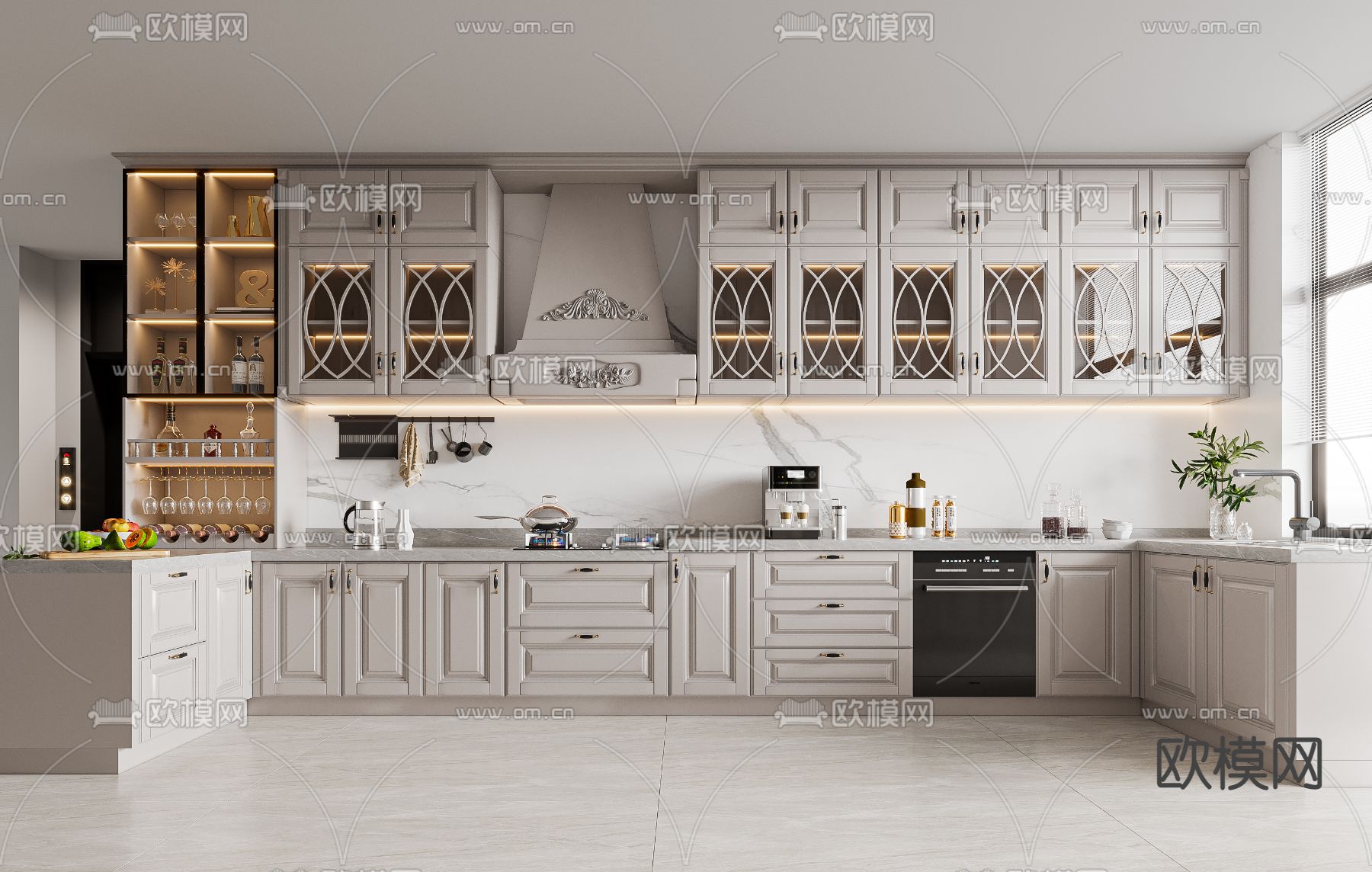 法式厨房 橱柜3d模型下载_ID14038862_3dmax免费模型-欧模网
