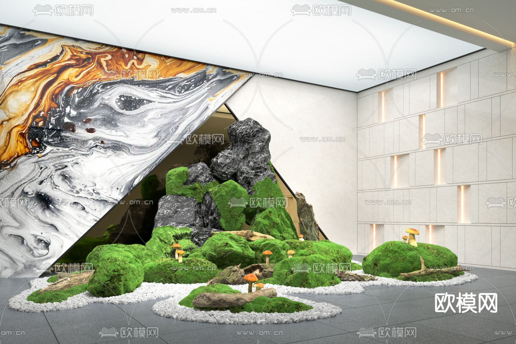 假山苔藓 室内景观3d模型下载_ID13047833_3dmax免费模型-欧模网