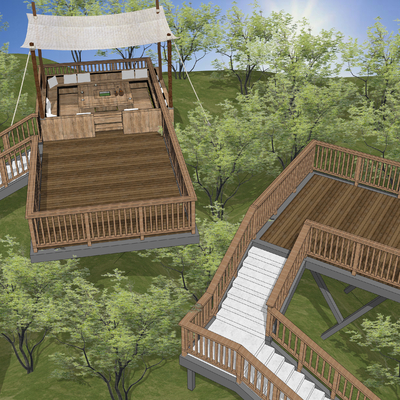 现代山间栈道 山地公园景观su模型