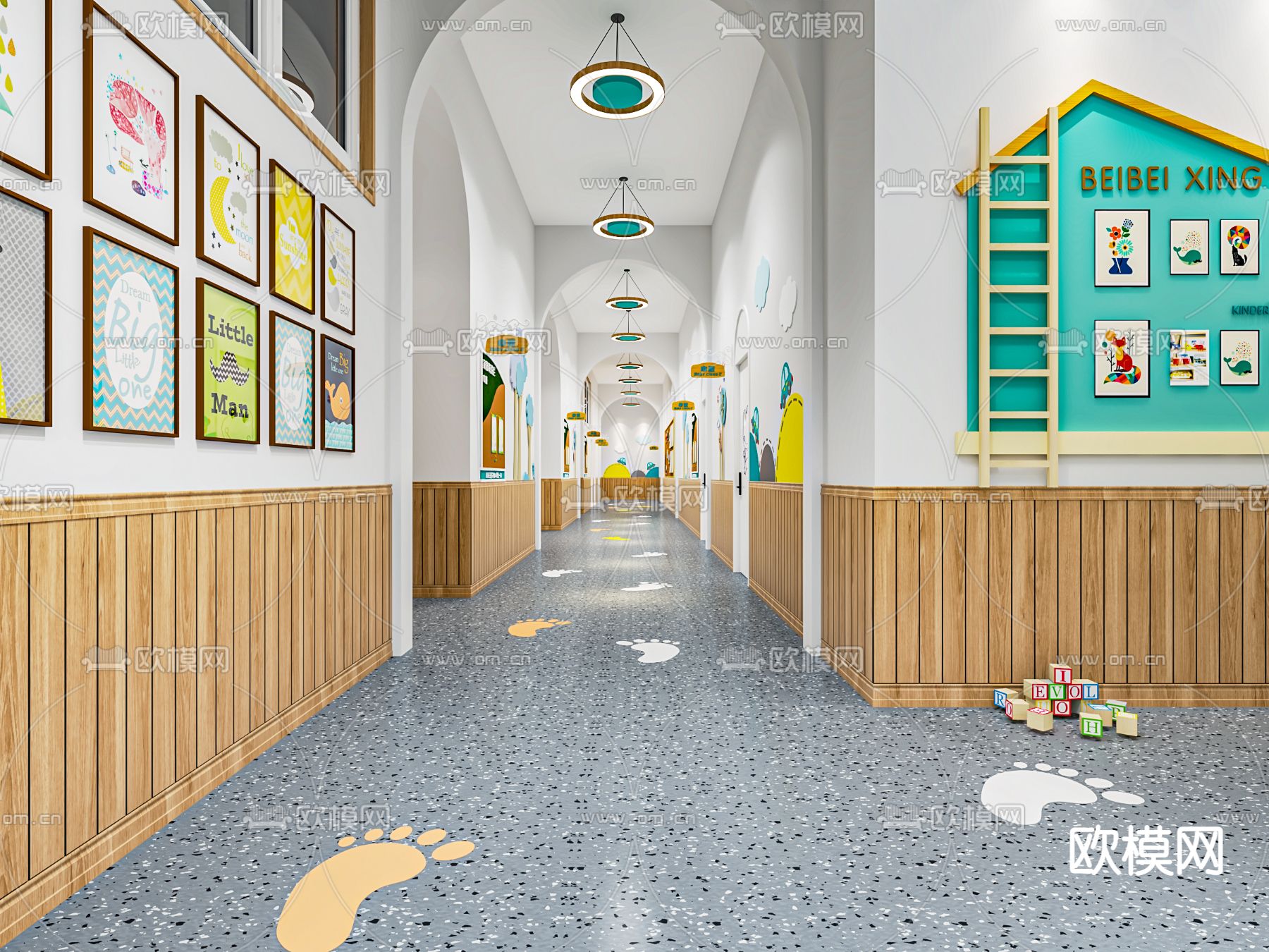 现代幼儿园过道 走廊su模型下载