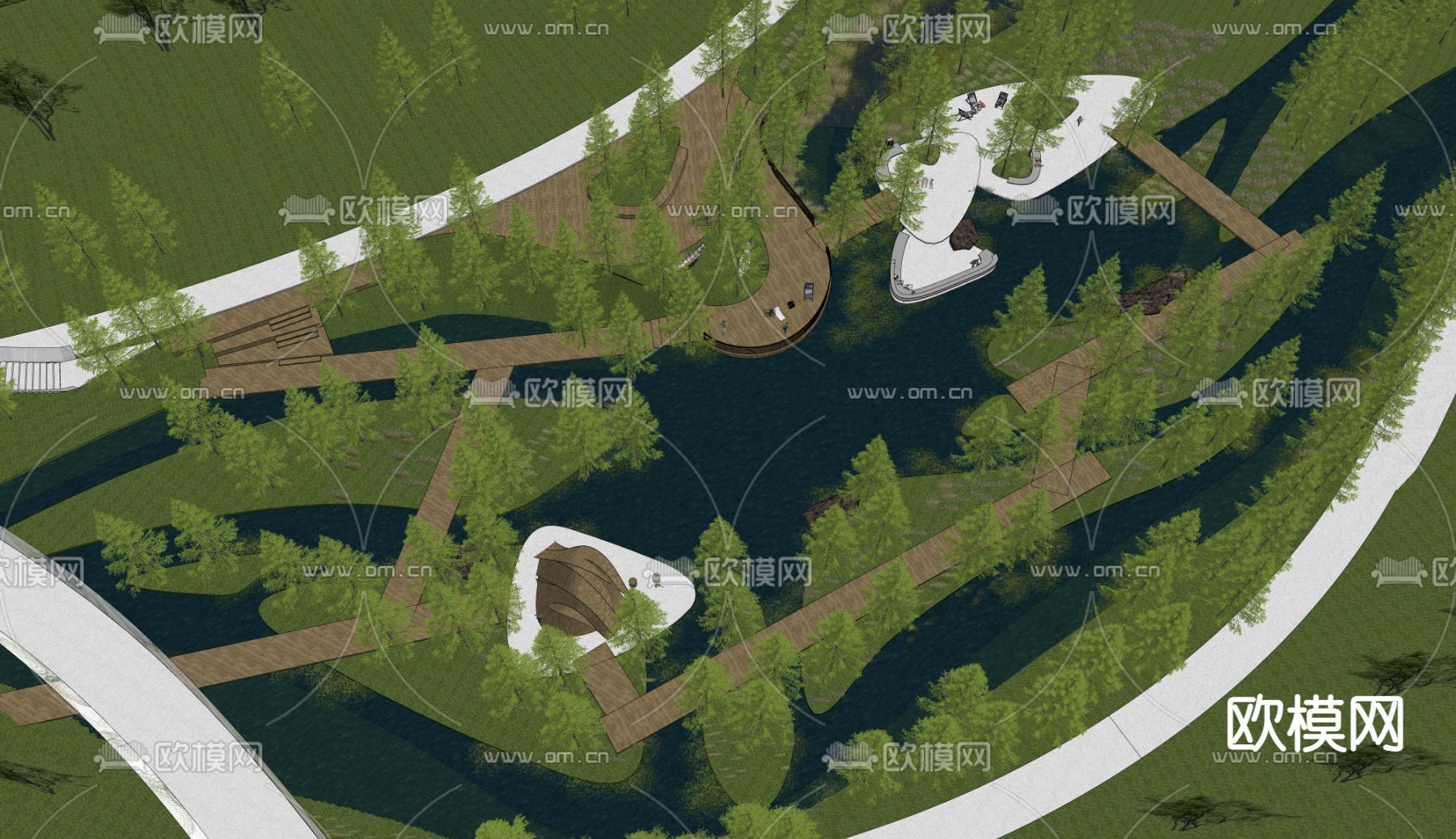 现代湿地公园景观 野趣生态公园su模型