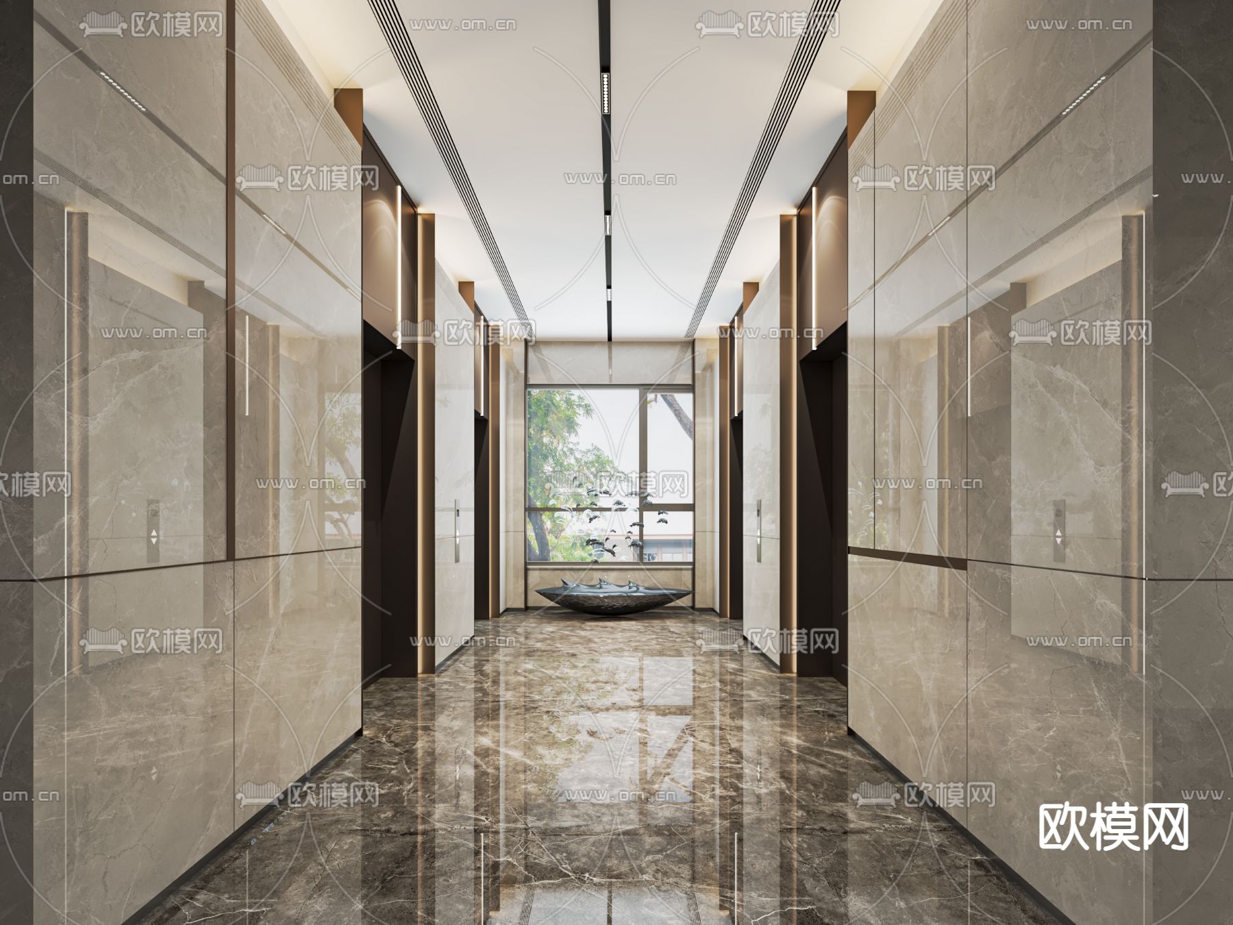 现代酒店电梯间 电梯门su模型下载