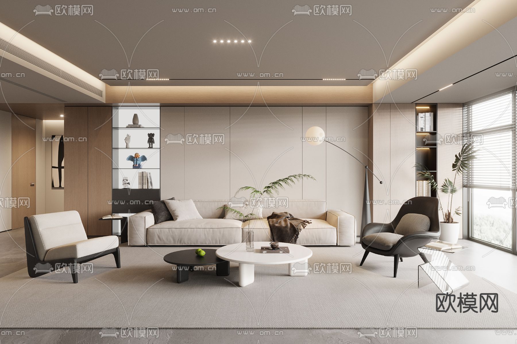 现代客厅3d模型下载_ID13048338_3dmax免费模型-欧模网