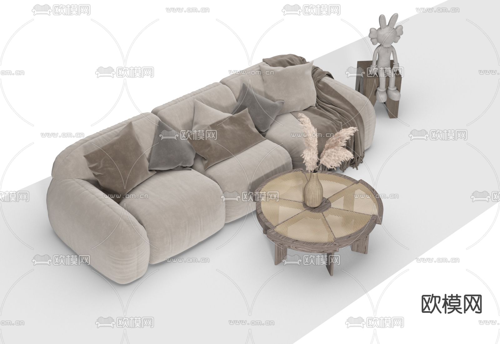 侘寂组合沙发3d模型下载（渲染图2）