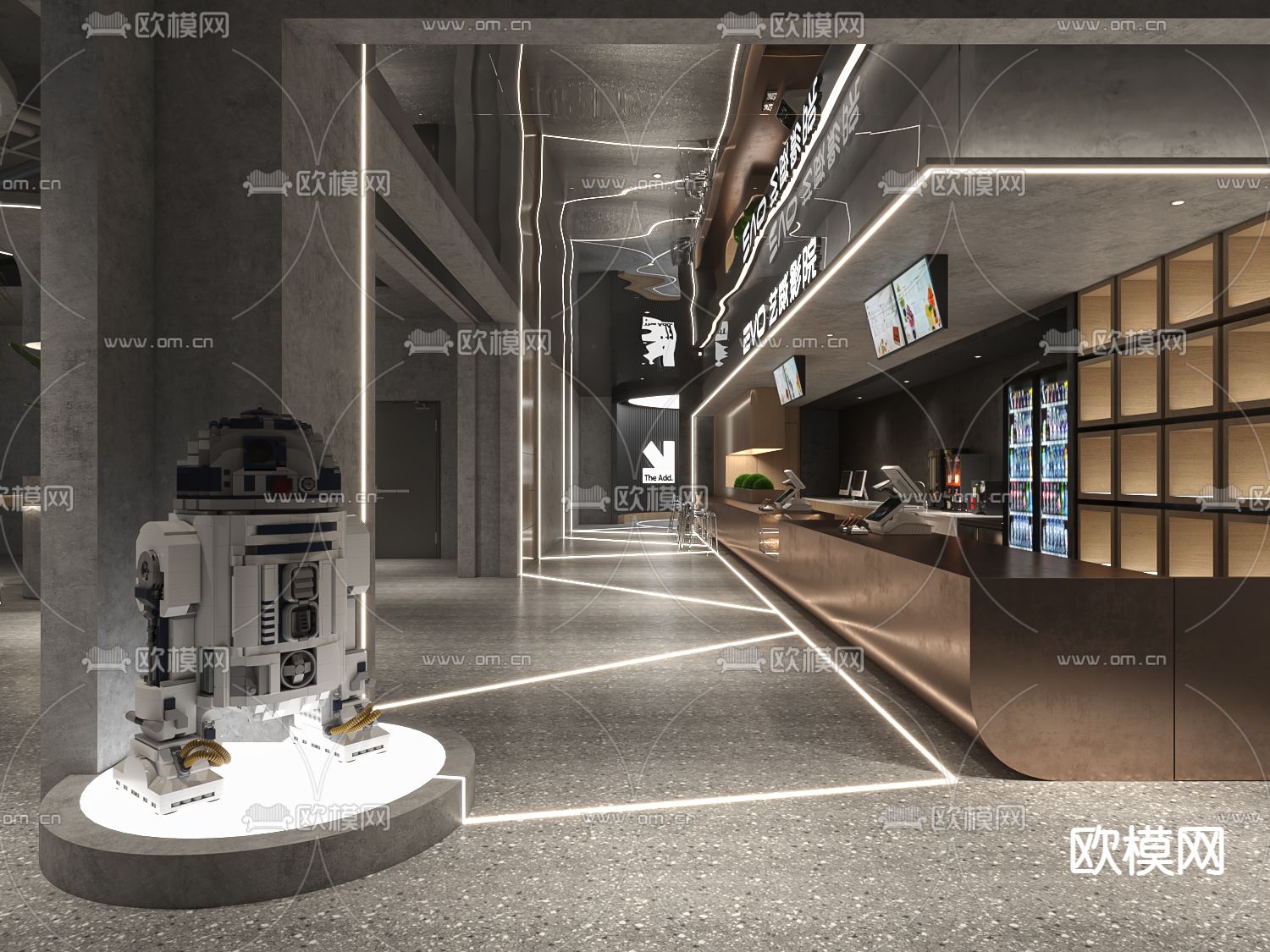 侘寂风电影院大厅3d模型下载（渲染图1）