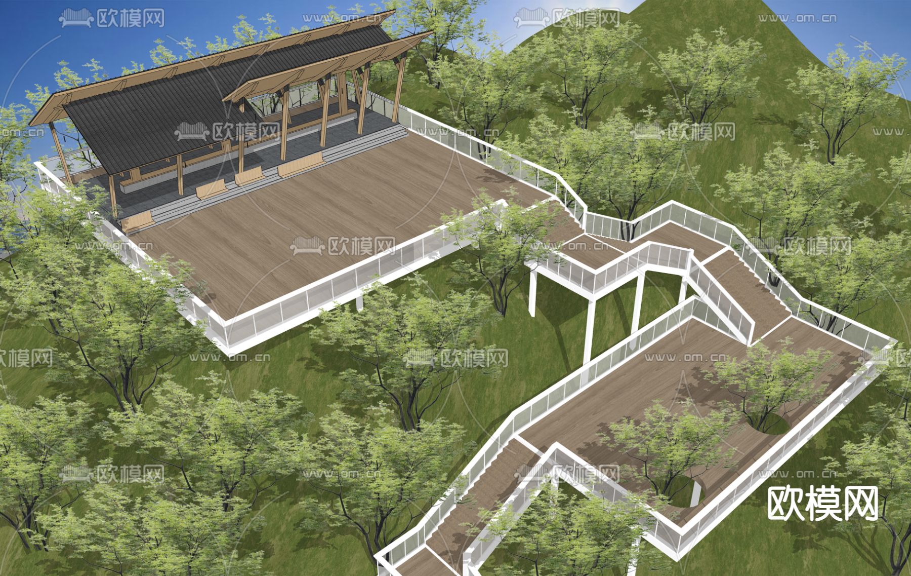 现代山间栈道 山地公园景观su模型