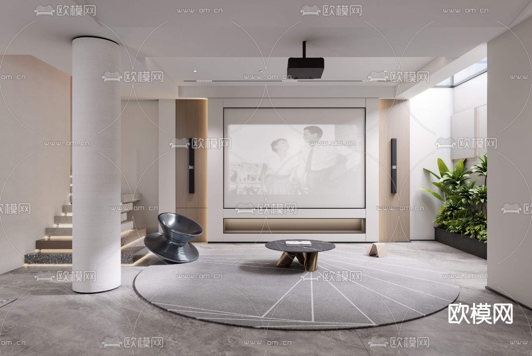 影音室 别墅休闲区3d模型下载（渲染图1）