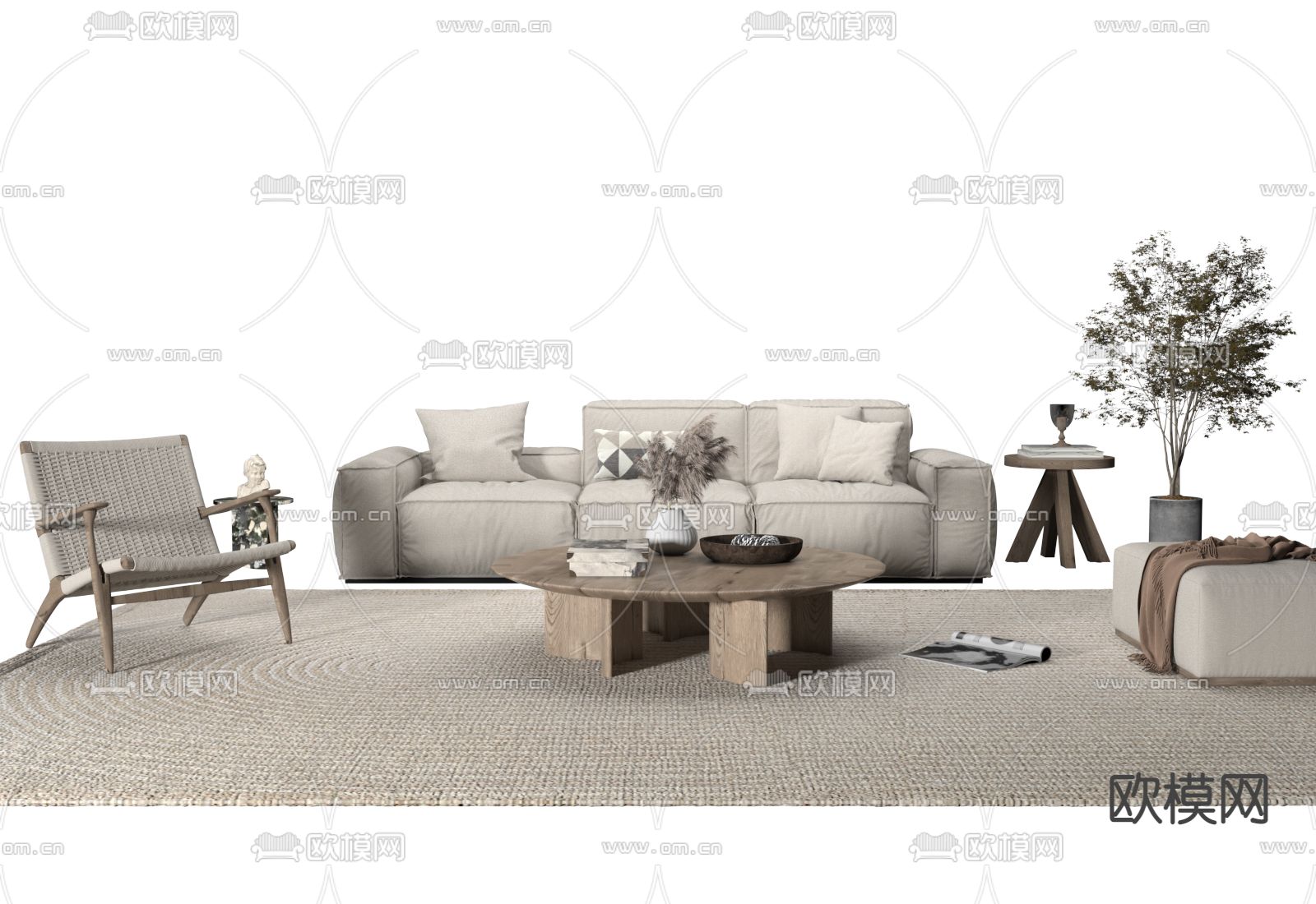 侘寂组合沙发3d模型下载（渲染图1）