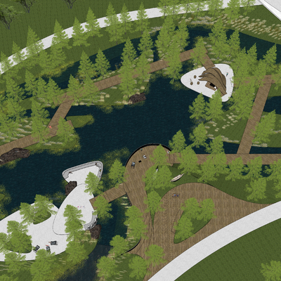 现代湿地公园景观 野趣生态公园su模型