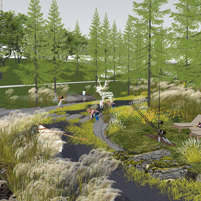 现代湿地公园景观su模型