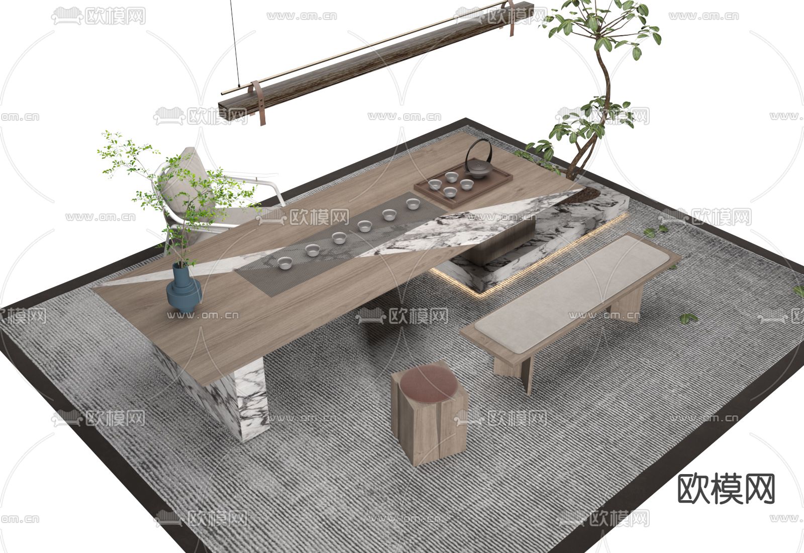 侘寂茶桌 茶台3d模型下载（渲染图2）