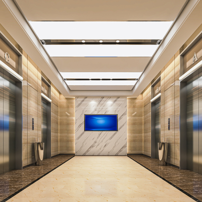  现代电梯间 电梯厅su模型 