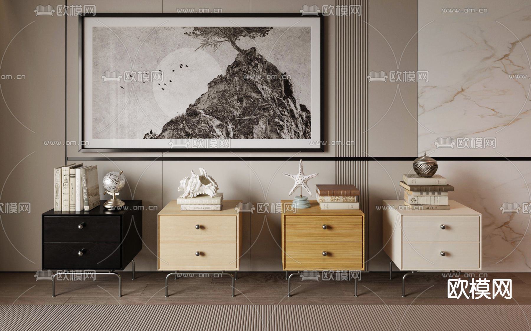 现代床头柜3d模型下载