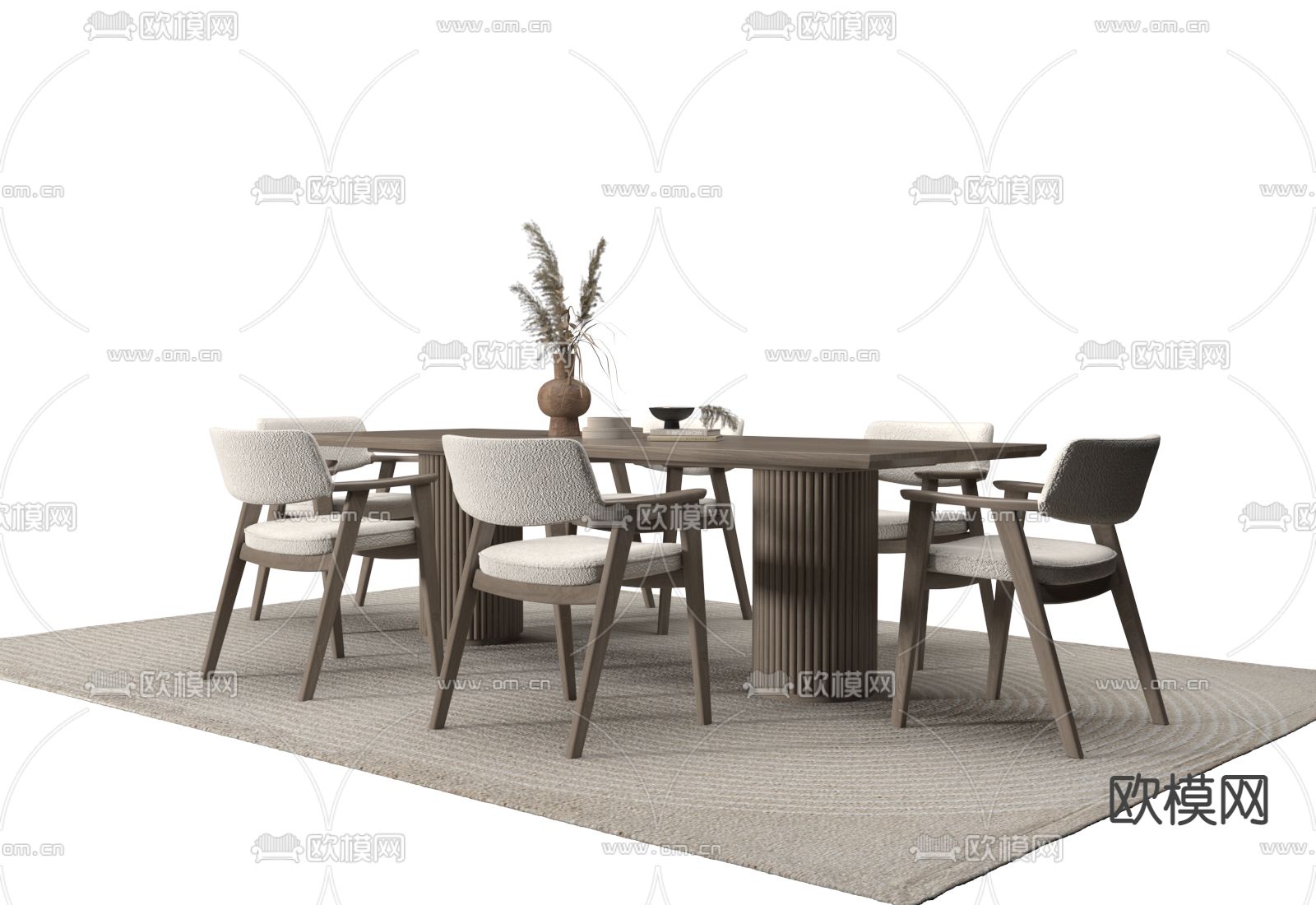 侘寂餐桌椅3d模型下载（渲染图2）