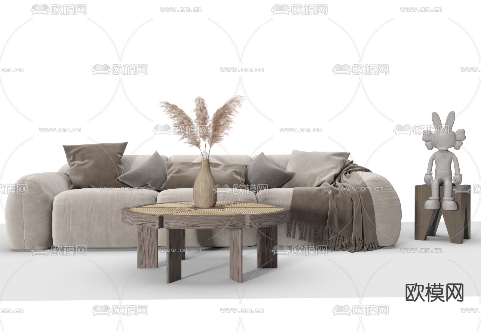 侘寂组合沙发3d模型下载（渲染图1）