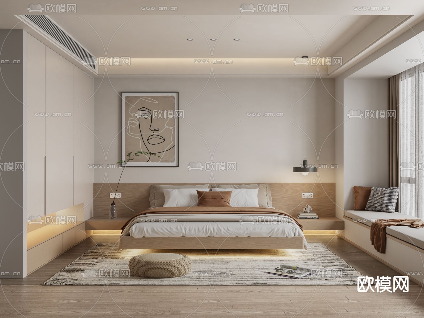 现代卧室3d模型下载_ID13047666_3dmax免费模型-欧模网