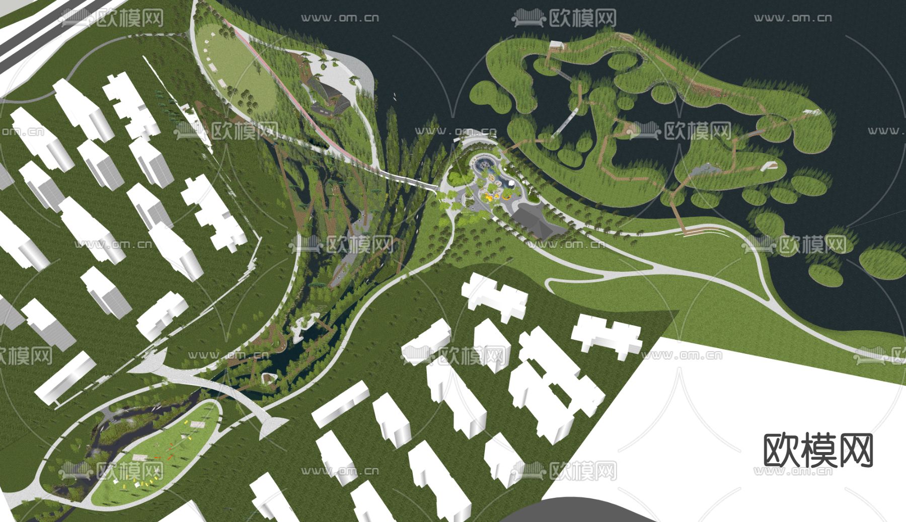 现代湿地公园景观 野趣生态公园su模型