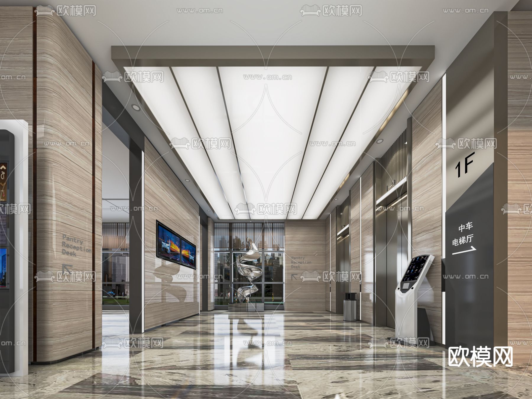 现代酒店电梯间 电梯厅su模型下载