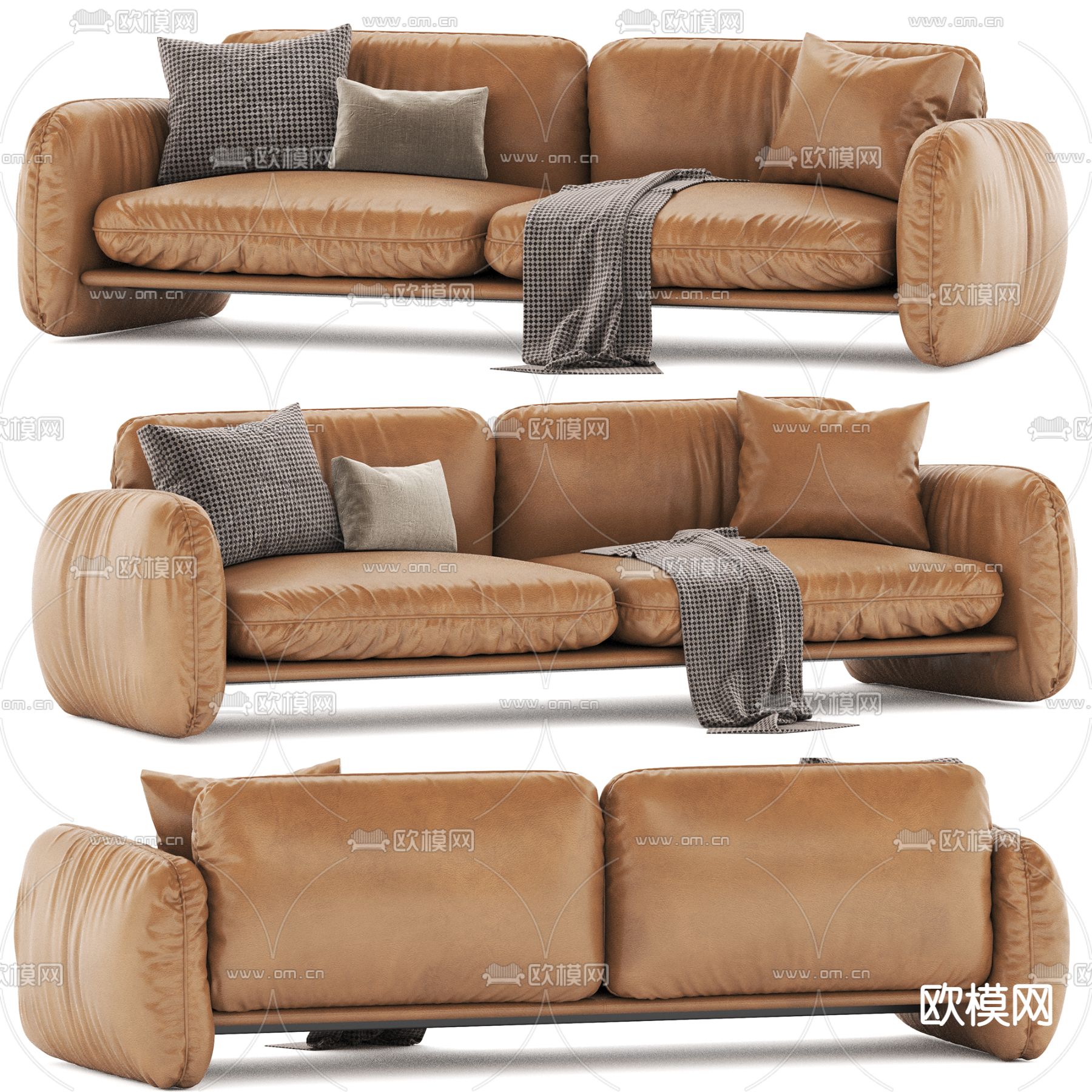 皮革双人沙发3d模型下载（渲染图1）