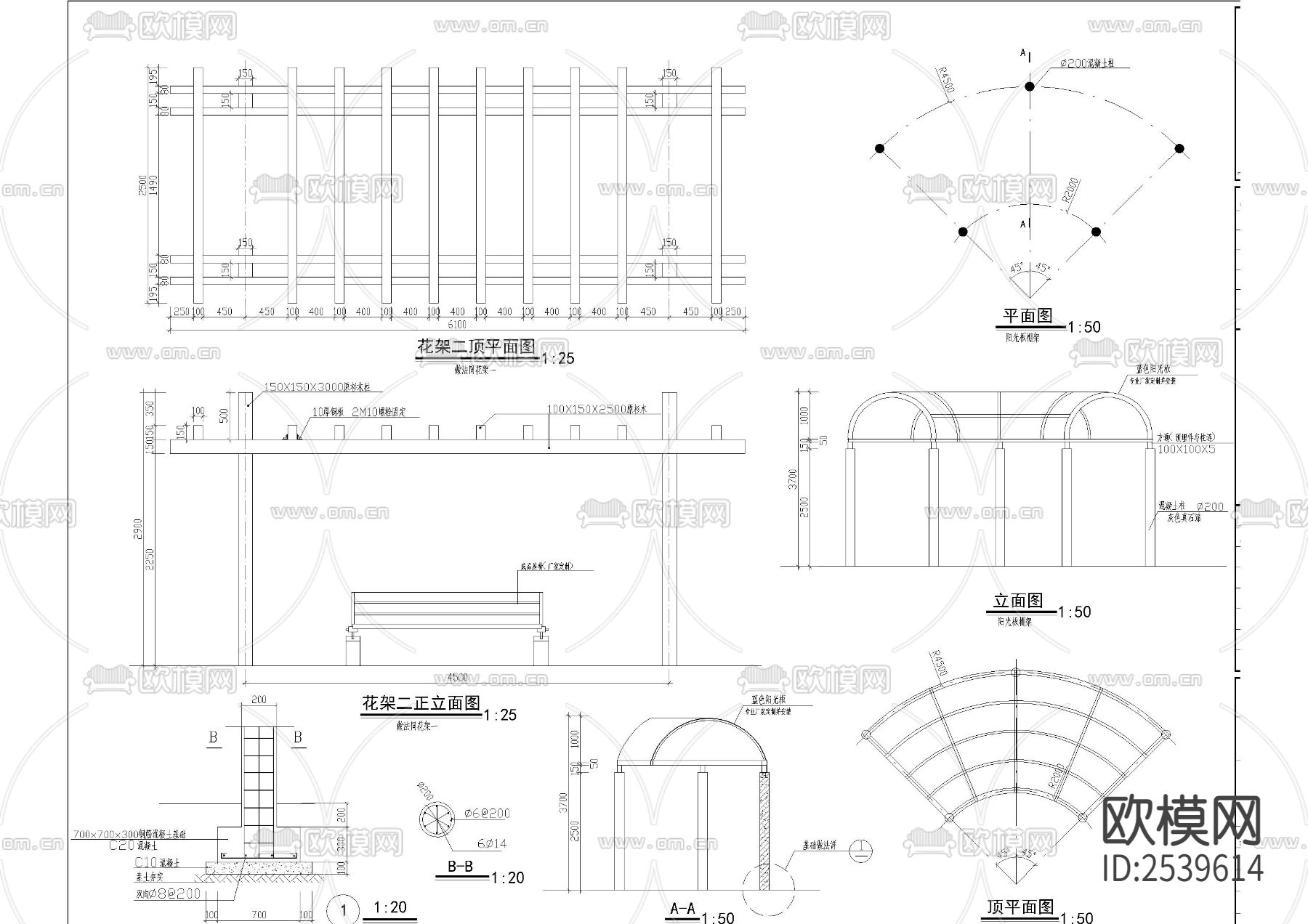 多种长直花架花廊廊架cad图库下载（渲染图5）