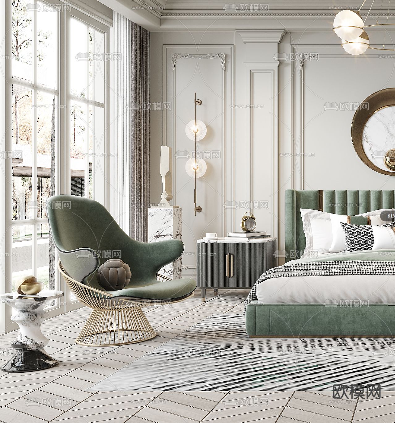 法式卧室3d模型下载（渲染图3）