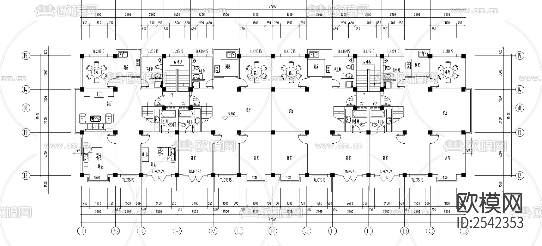 小区住宅楼规划cad平面图下载（渲染图4）
