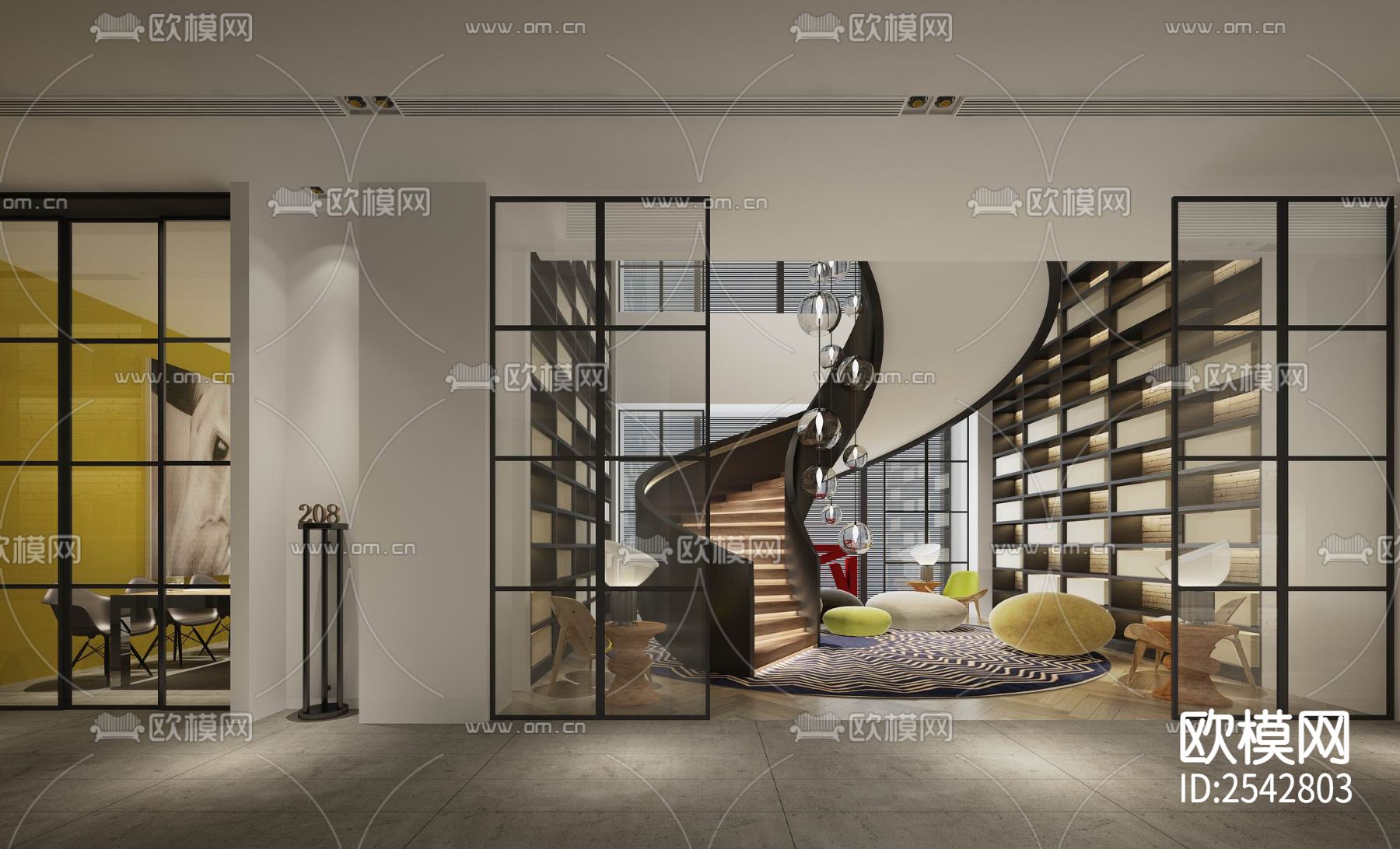 办公室cad施工图下载（渲染图4）