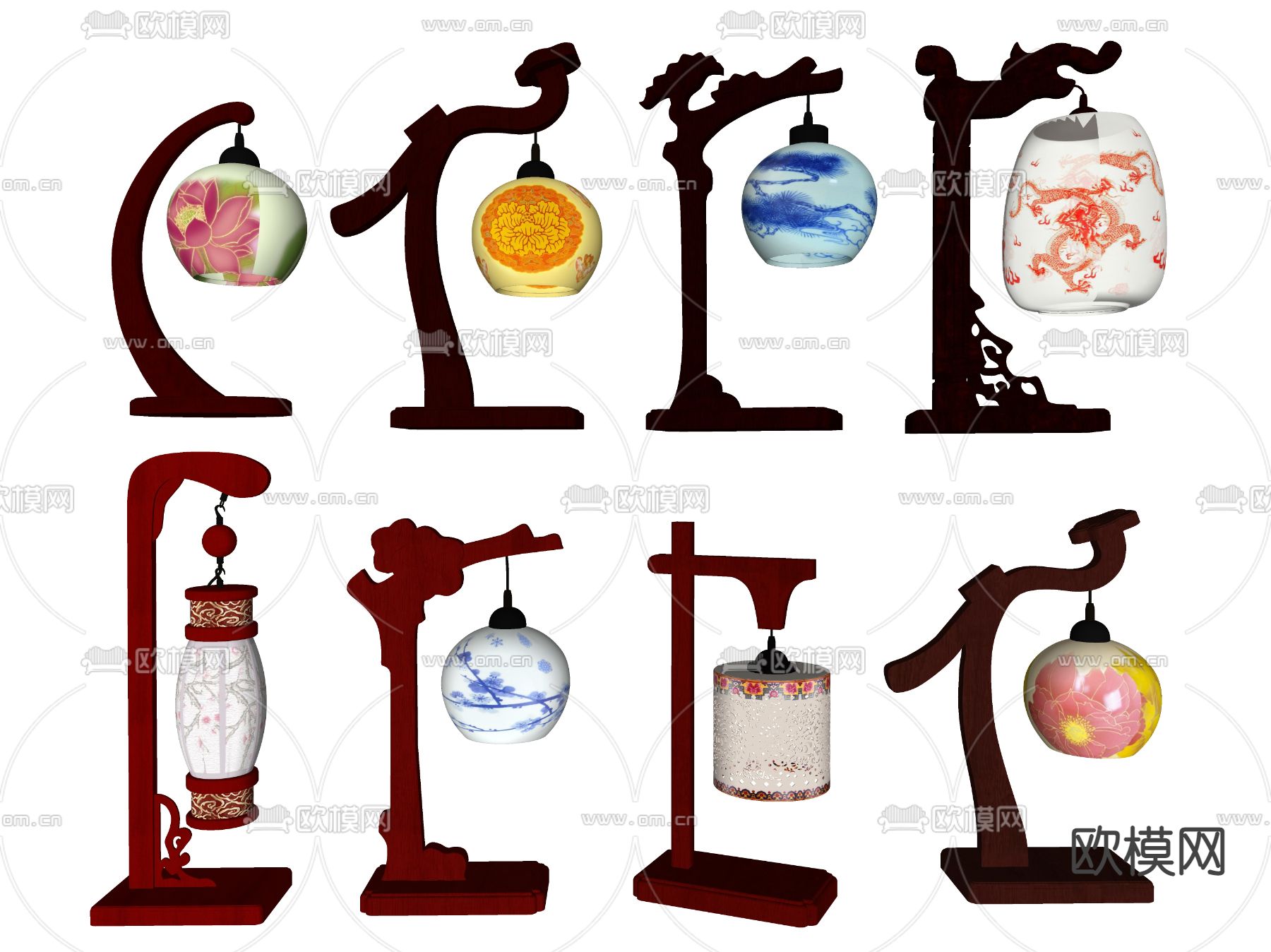 中式台灯 雕花台灯 灯盏台灯 禅意台灯su模型下载（渲染图2）