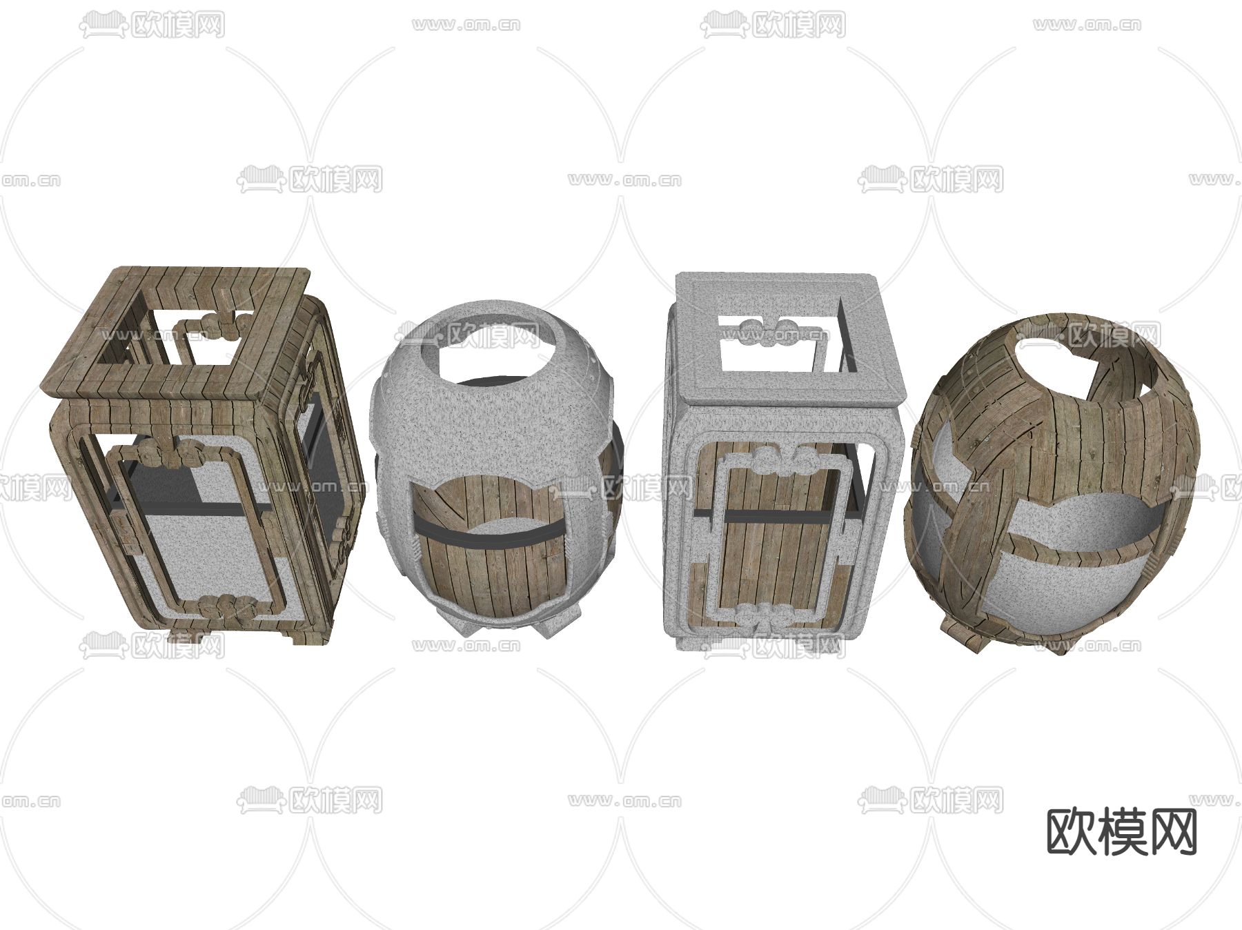 新中式垃圾桶 室外垃圾桶 垃圾箱su模型下载（渲染图2）