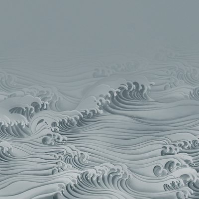  新中式 海浪 壁画 墙纸 
