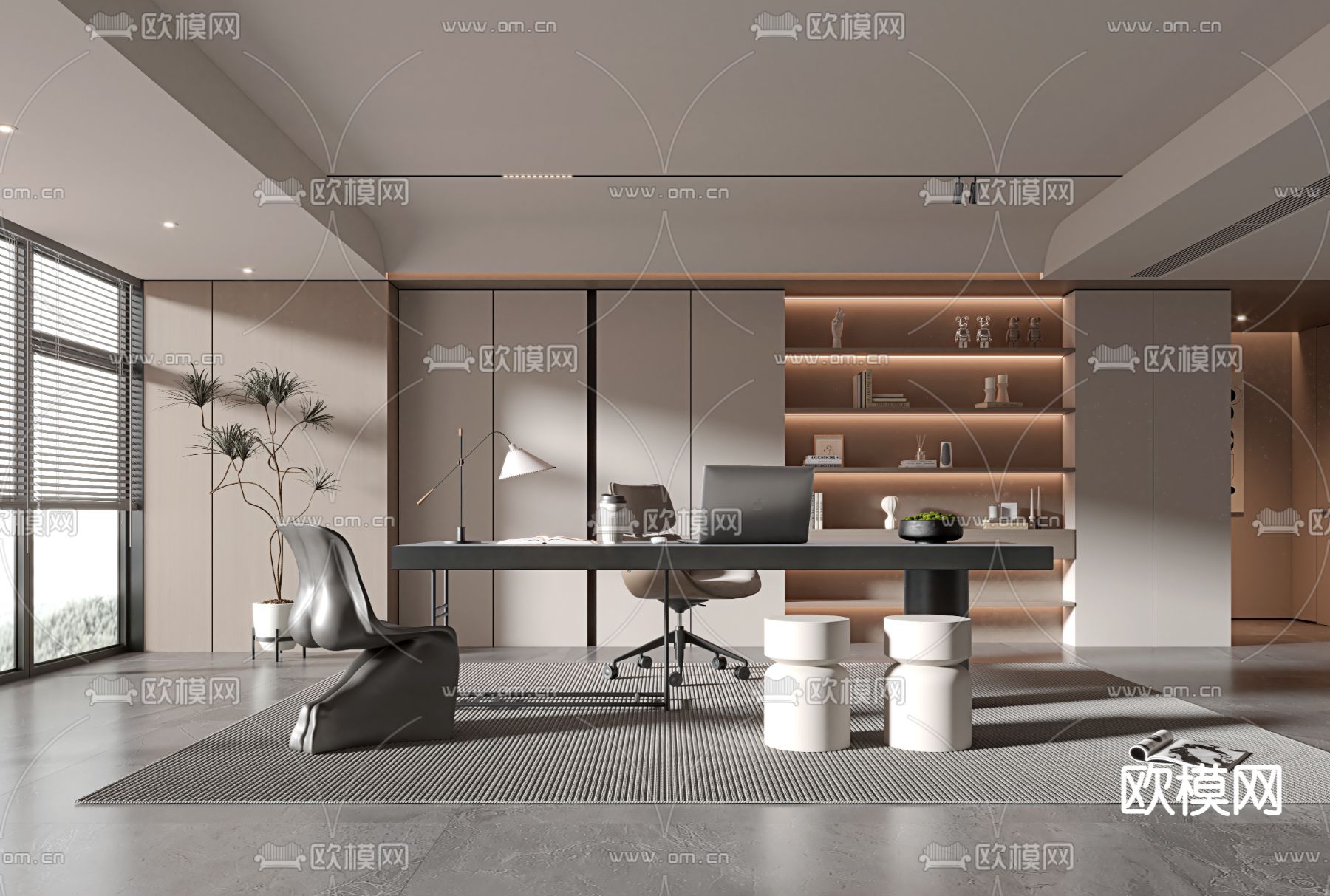 现代书房3d模型下载_ID13050528_3dmax免费模型-欧模网