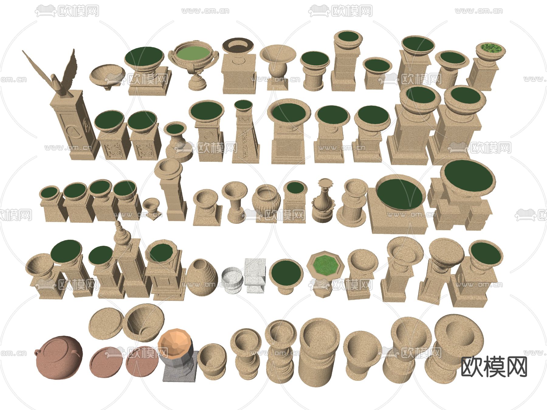 欧式花钵 花盆 花樽 盆景 花坛su模型下载（渲染图2）