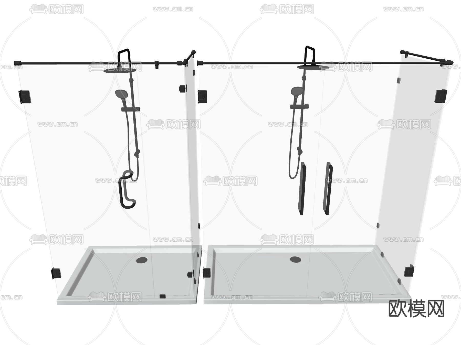 现代卫浴门 玻璃淋浴房 洗浴玻璃门su模型下载（渲染图2）
