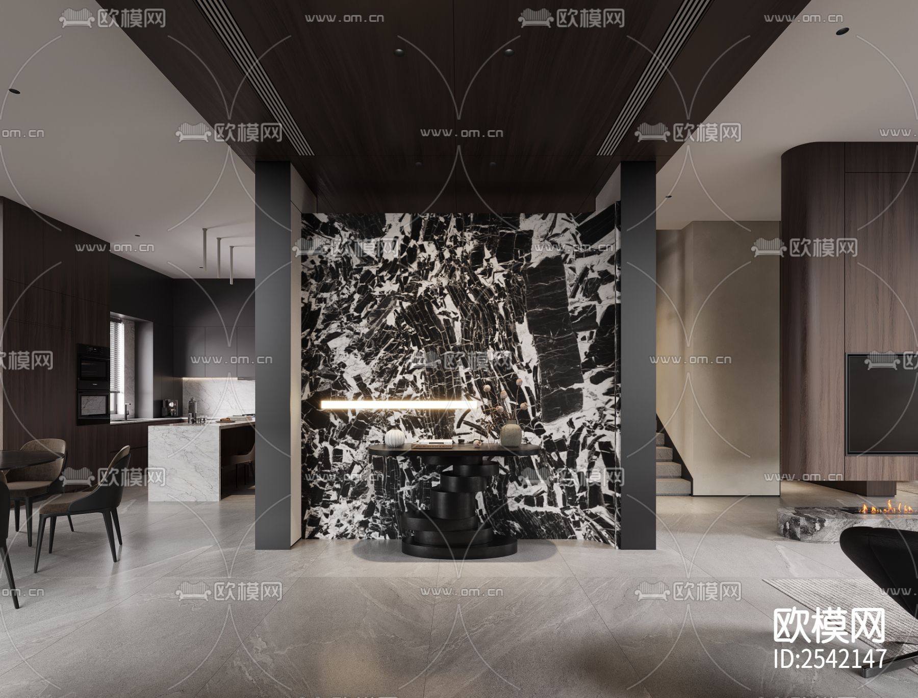 神木北站现代三层别墅cad施工图下载（渲染图4）