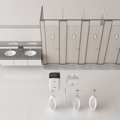  现代小便池 洗手台 公厕门板su模型 