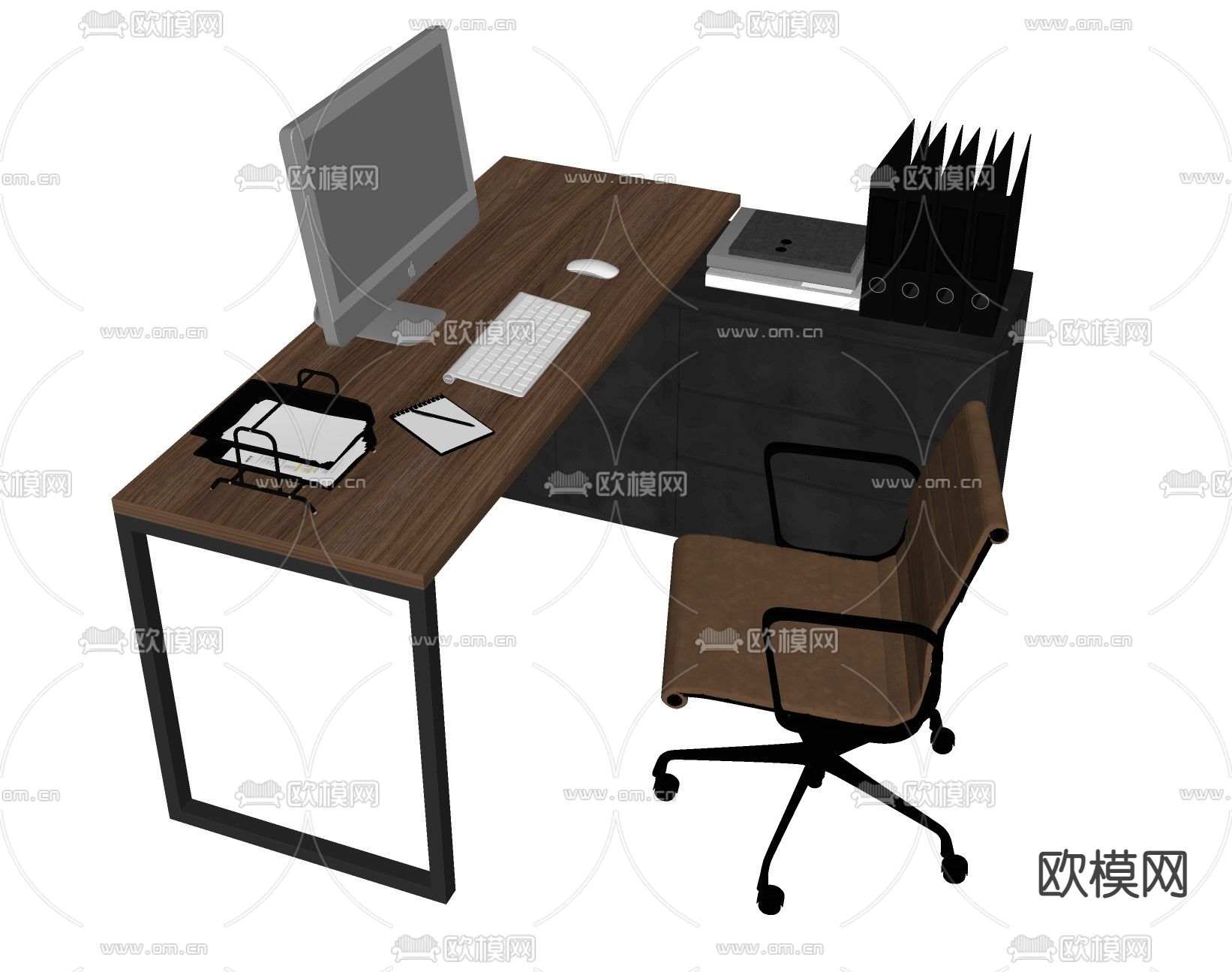 现代办公桌椅班台su模型下载（渲染图2）